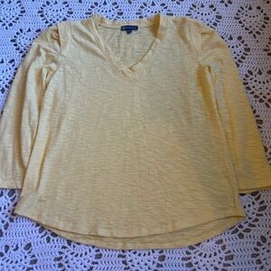 Women’s Democracy Butter Yellow Sz M Pullover Top 3/4 Sleeve V Neck Shirt Blouse